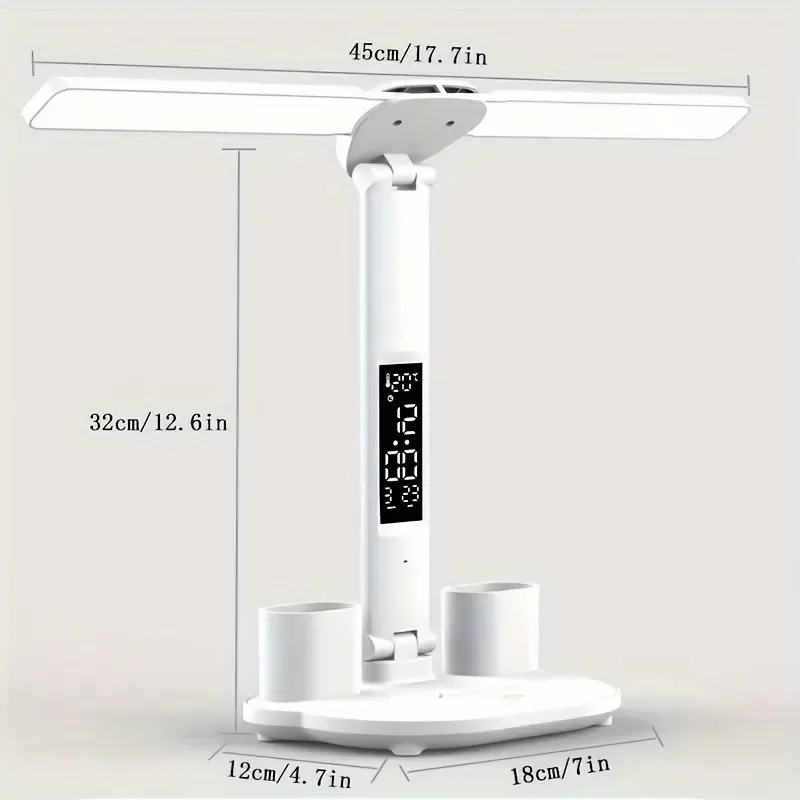 Lámpara de escritorio plegable LED con reloj digital y pantalla de calendario